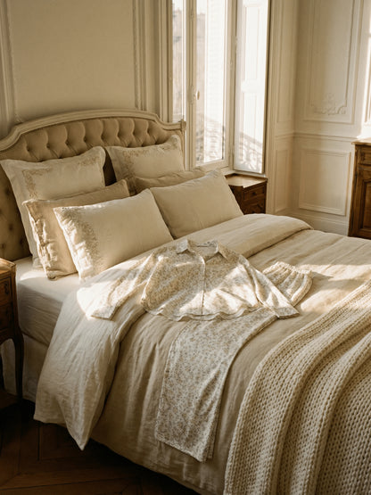 Ensemble Pyjama long | Blanc fleuri pastel