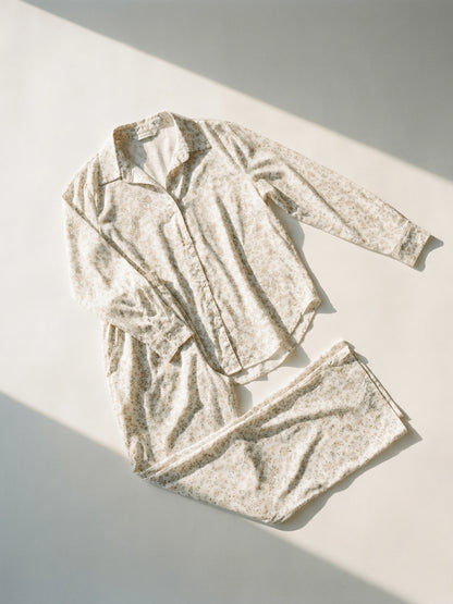 Ensemble Pyjama long | Blanc fleuri pastel